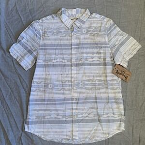 NWT Roebuck & Co Button Up Shirt Men's Large Blue Striped Short Sleeve